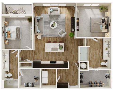 Floor plan for 2 beds, 2 baths, 1261 sqft